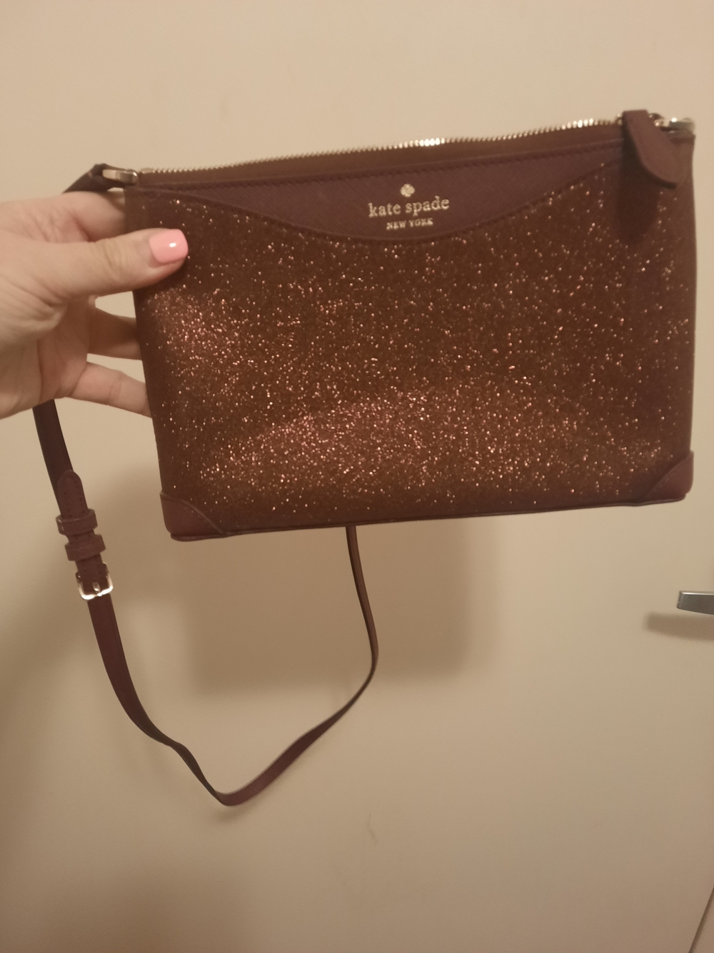 Kate Spade Glitter Crossbody Bag in Deep Brown